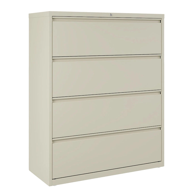 Classeur latéral à 4 tiroirs avec serrure, 107 cm de large, gris clair