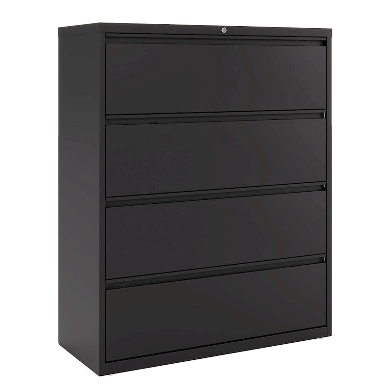 Classeur latéral à 4 tiroirs avec serrure, 107 cm de large, gris clair