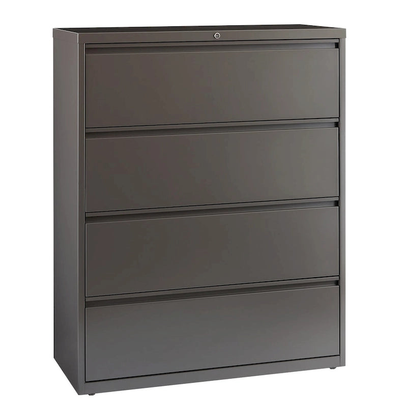 Classeur latéral à 4 tiroirs avec serrure, 107 cm de large, gris clair