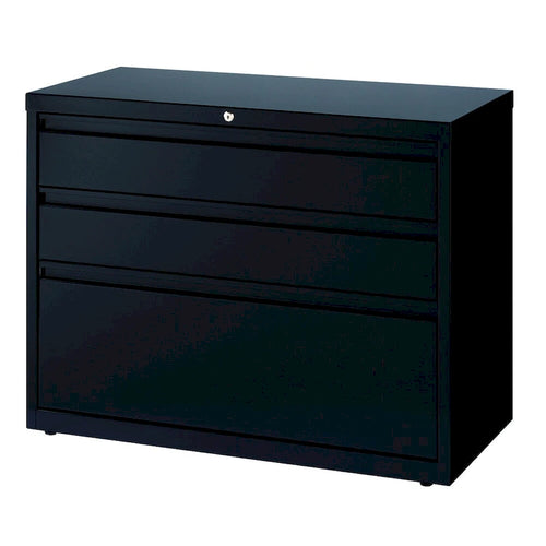 Meuble de classement latéral à 3 tiroirs de 91 cm de large avec serrure, en acier noir