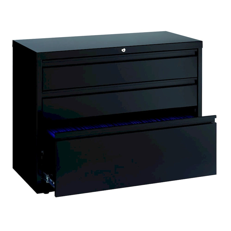 Meuble de classement latéral à 3 tiroirs de 91 cm de large avec serrure, en acier noir