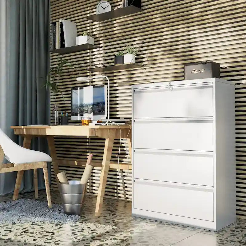Classeur métallique verrouillable à 4 tiroirs noir blanc pour bureau