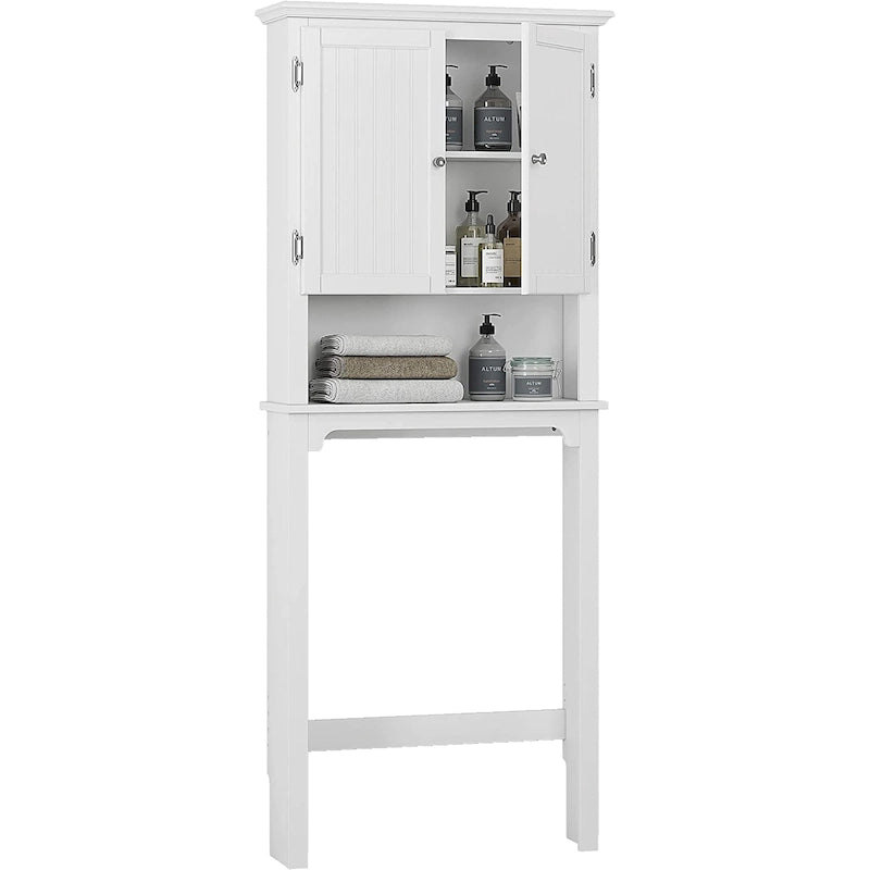 Meuble de rangement de salle de bain au-dessus des toilettes avec étagères réglables et portes doubles Espresso