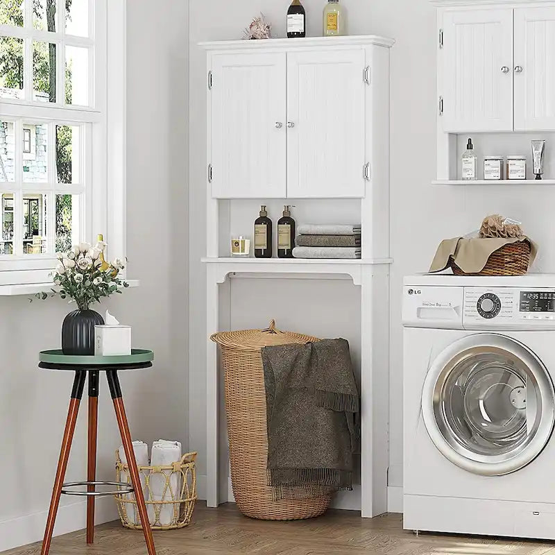 Meuble de rangement de salle de bain au-dessus des toilettes avec étagères réglables et portes doubles Espresso