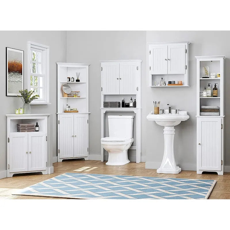 Meuble de rangement de salle de bain au-dessus des toilettes avec étagères réglables et portes doubles Espresso