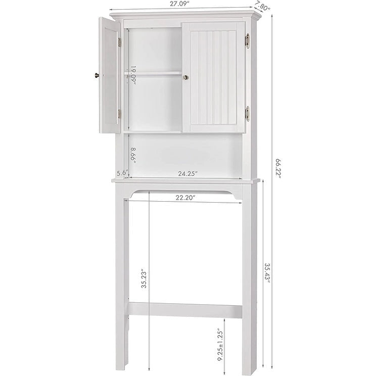 Meuble de rangement de salle de bain au-dessus des toilettes avec étagères réglables et portes doubles Espresso