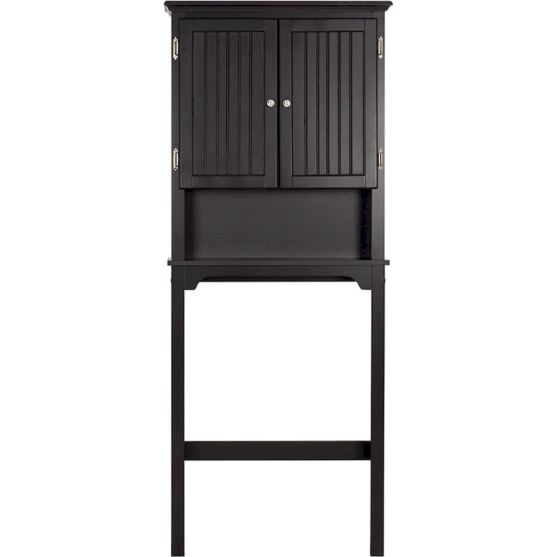 Meuble de rangement de salle de bain au-dessus des toilettes avec étagères réglables et portes doubles Espresso