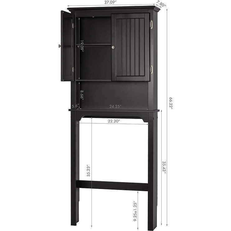Meuble de rangement de salle de bain au-dessus des toilettes avec étagères réglables et portes doubles Espresso