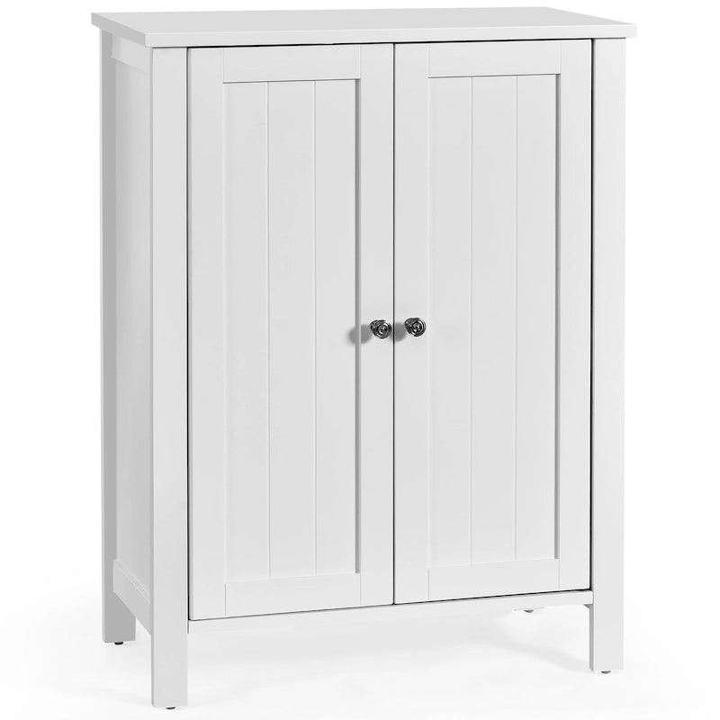 Meuble de salle de bain sur pied à double porte, blanc, gris, marron