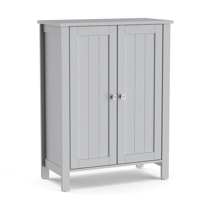 Meuble de salle de bain sur pied à double porte, blanc, gris, marron