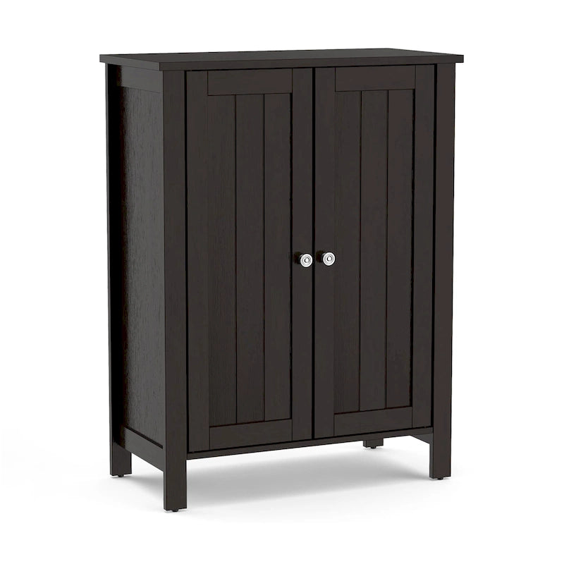 Meuble de salle de bain sur pied à double porte, blanc, gris, marron