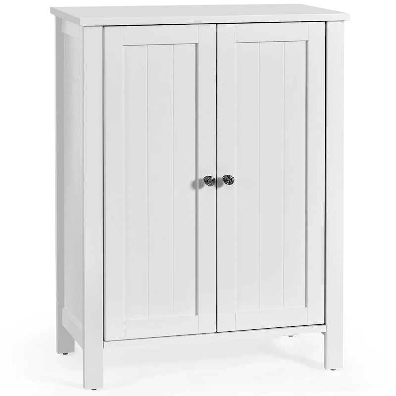 Meuble de salle de bain sur pied à double porte, blanc, gris, marron