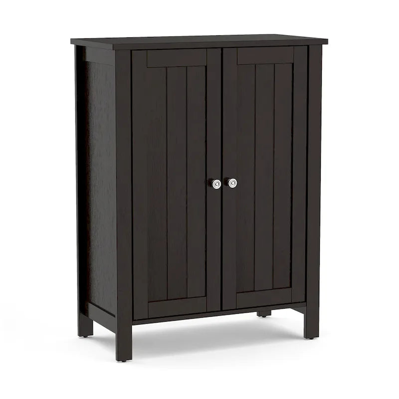 Meuble de salle de bain sur pied à double porte, blanc, gris, marron
