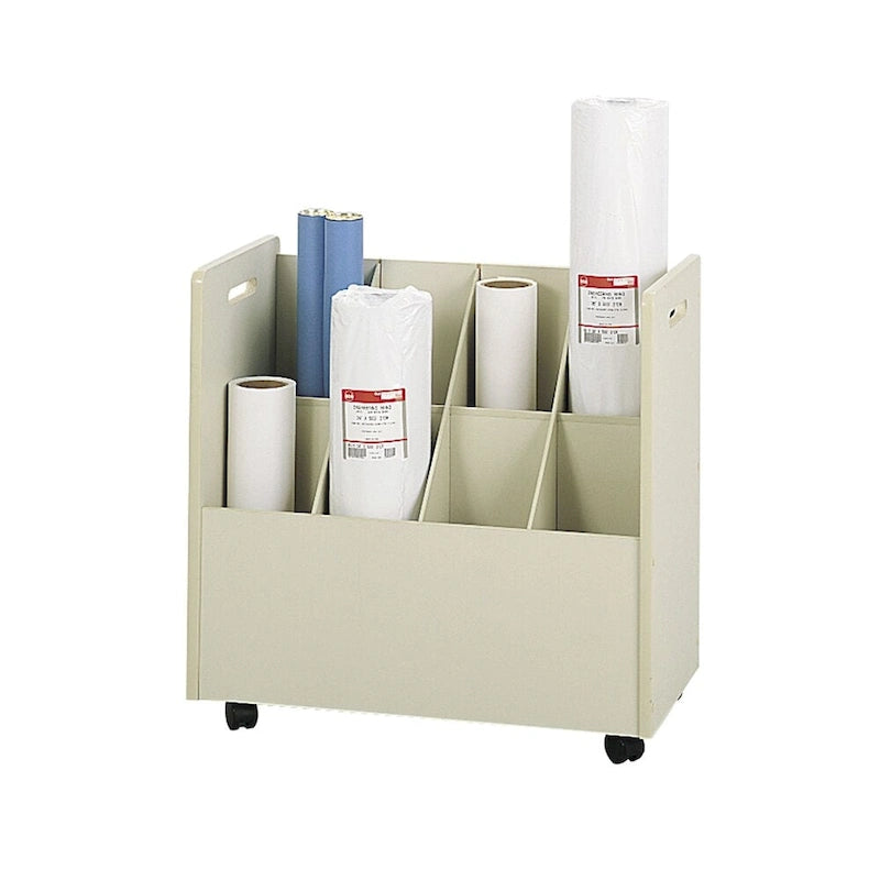Organisateur de documents roulant de couleur havane avec 8 compartiments et roulettes pivotantes