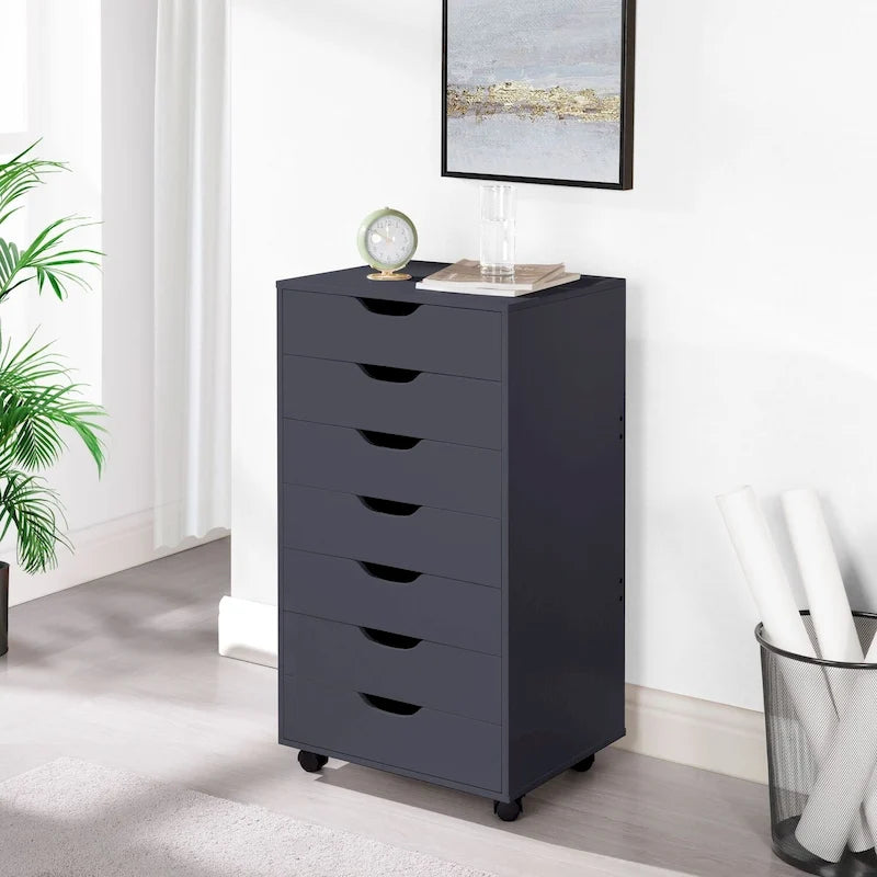 Armoire de rangement à roulettes en bois à 7 tiroirs avec roulettes lisses