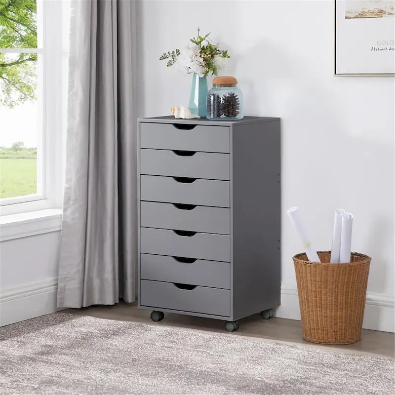 Armoire de rangement à roulettes en bois à 7 tiroirs avec roulettes lisses