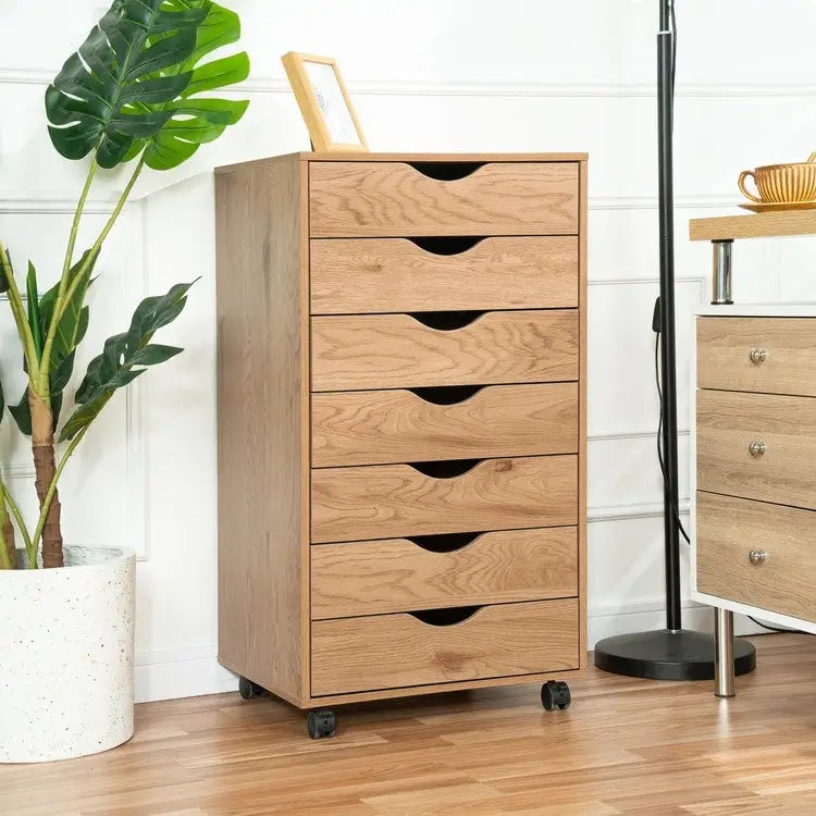 Armoire de rangement à roulettes en bois à 7 tiroirs avec roulettes lisses