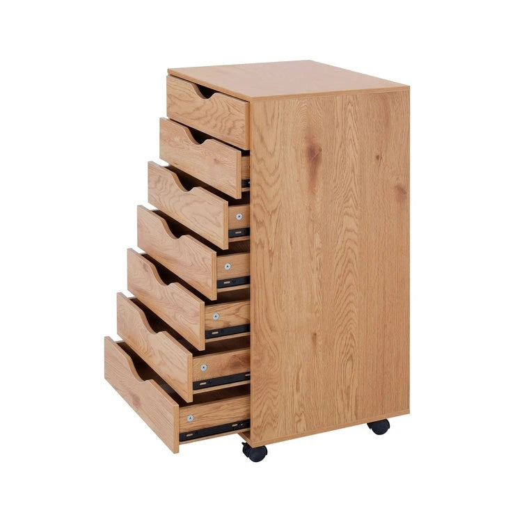 Armoire de rangement à roulettes en bois à 7 tiroirs avec roulettes lisses