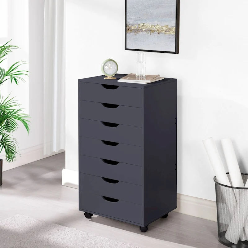 Armoire de rangement à roulettes en bois à 7 tiroirs avec roulettes lisses