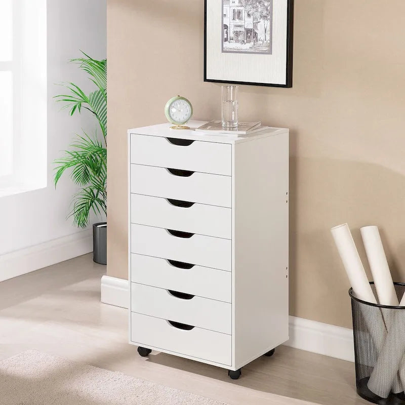 Armoire de rangement à roulettes en bois à 7 tiroirs avec roulettes lisses