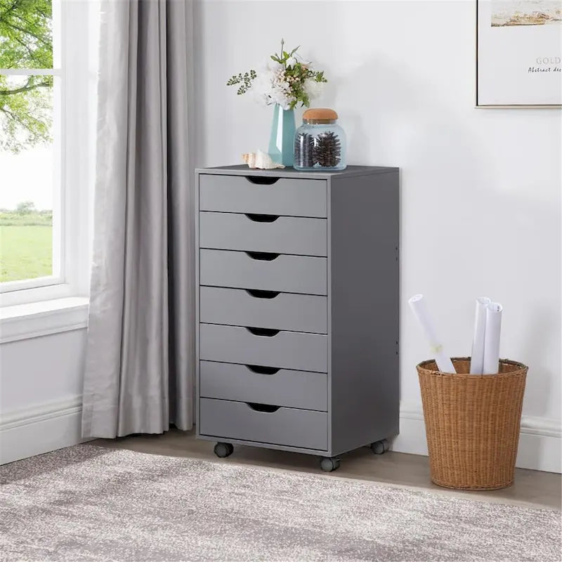Armoire de rangement à roulettes en bois à 7 tiroirs avec roulettes lisses