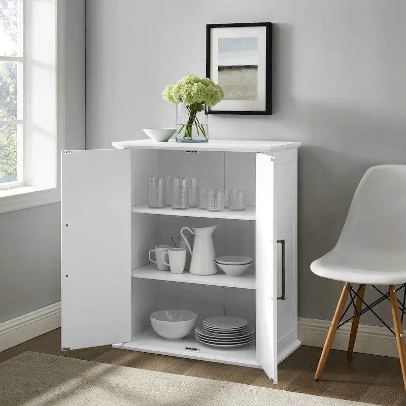 Armoire de rangement de style campagnard blanc avec double porte et étagères réglables