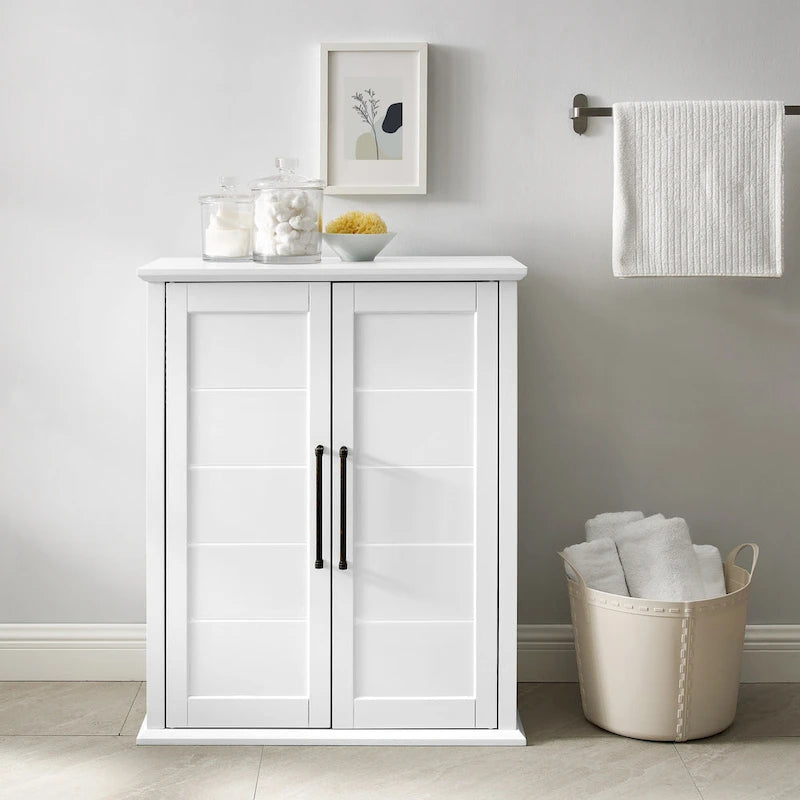 Armoire de rangement de style campagnard blanc avec double porte et étagères réglables
