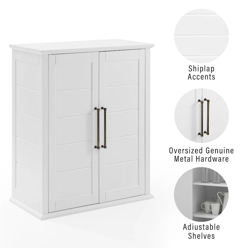 Armoire de rangement de style campagnard blanc avec double porte et étagères réglables
