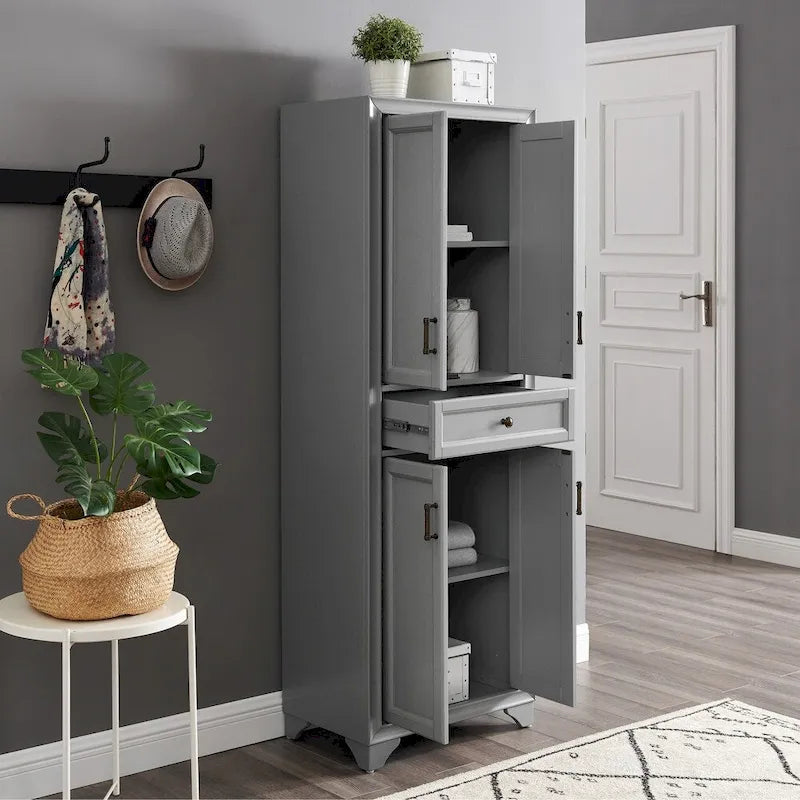 Armoire de cuisine indépendante gris vieilli avec tiroir et étagères réglables