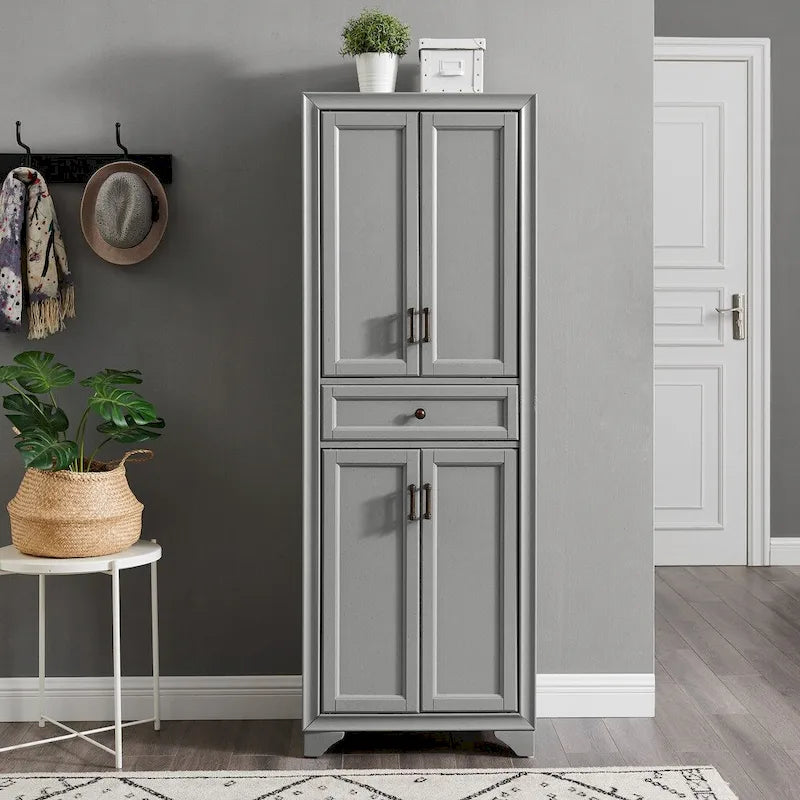 Armoire de cuisine indépendante gris vieilli avec tiroir et étagères réglables