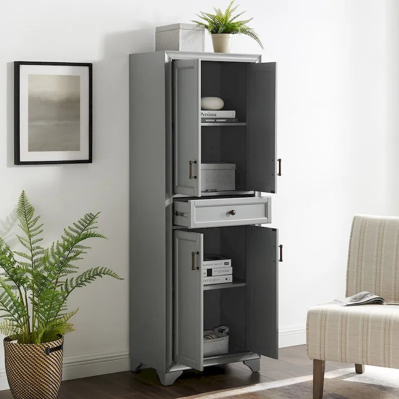 Armoire de cuisine indépendante gris vieilli avec tiroir et étagères réglables