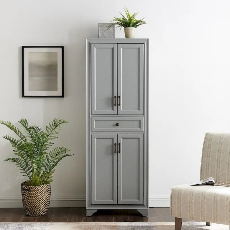 Armoire de cuisine indépendante gris vieilli avec tiroir et étagères réglables