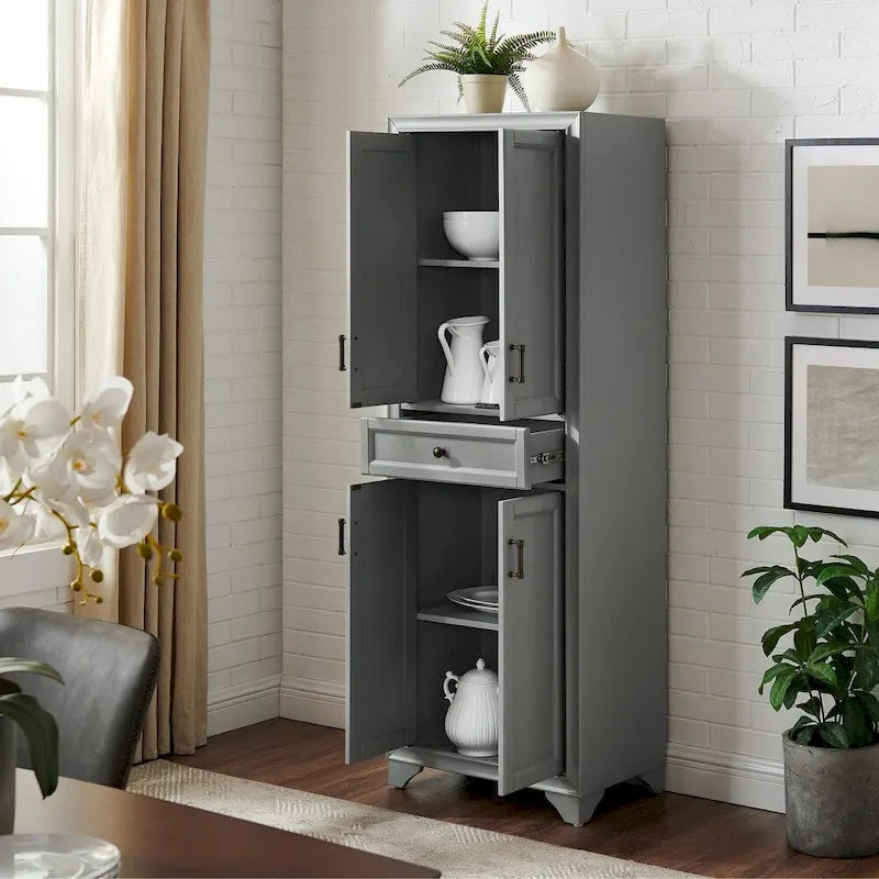 Armoire de cuisine indépendante gris vieilli avec tiroir et étagères réglables