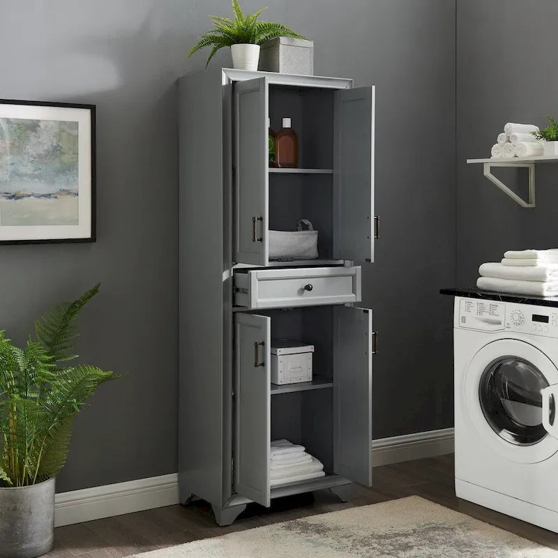 Armoire de cuisine indépendante gris vieilli avec tiroir et étagères réglables