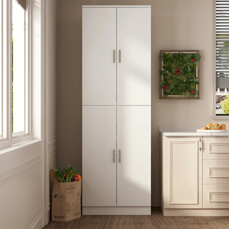 Grande armoire de rangement blanche à 4 portes avec étagères réglables