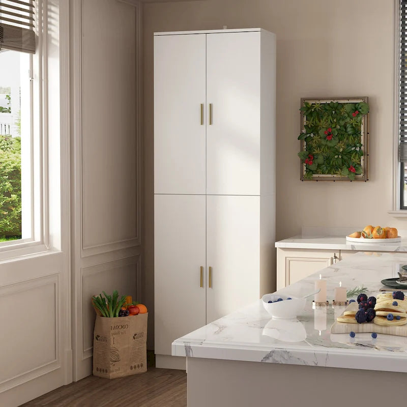 Grande armoire de rangement blanche à 4 portes avec étagères réglables