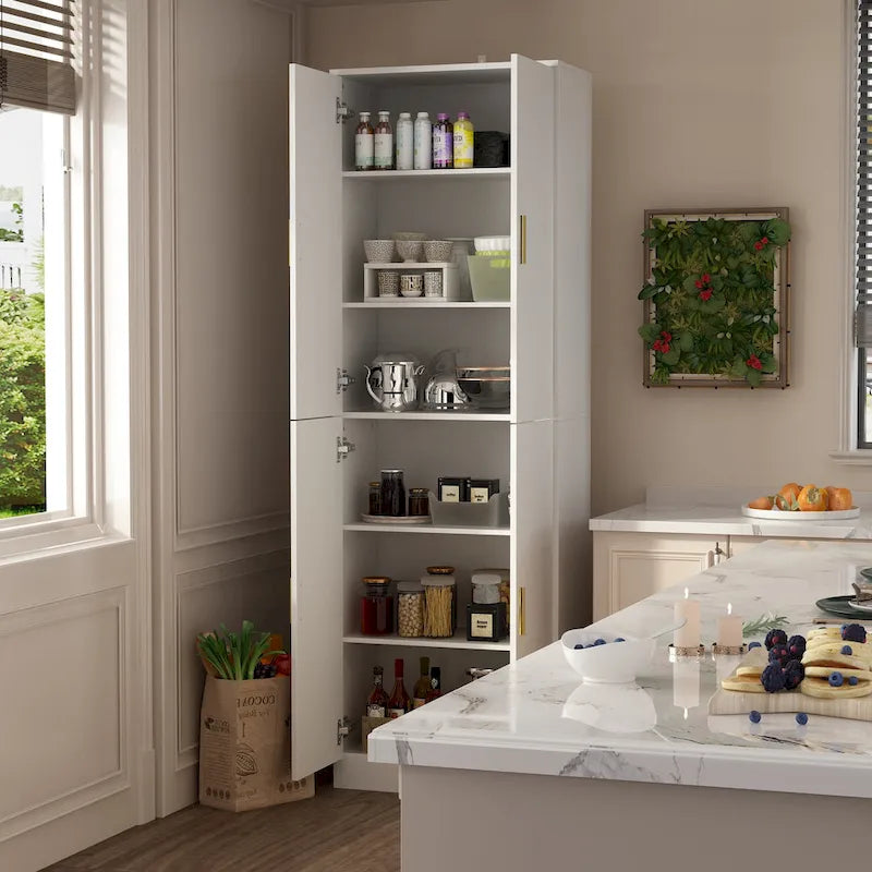 Grande armoire de rangement blanche à 4 portes avec étagères réglables