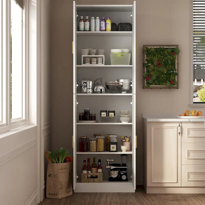 Grande armoire de rangement blanche à 4 portes avec étagères réglables