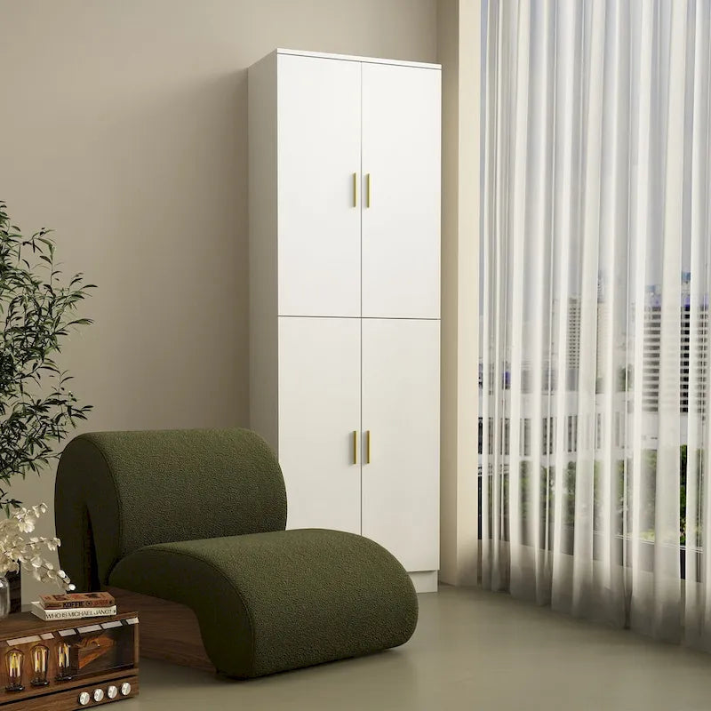 Grande armoire de rangement blanche à 4 portes avec étagères réglables