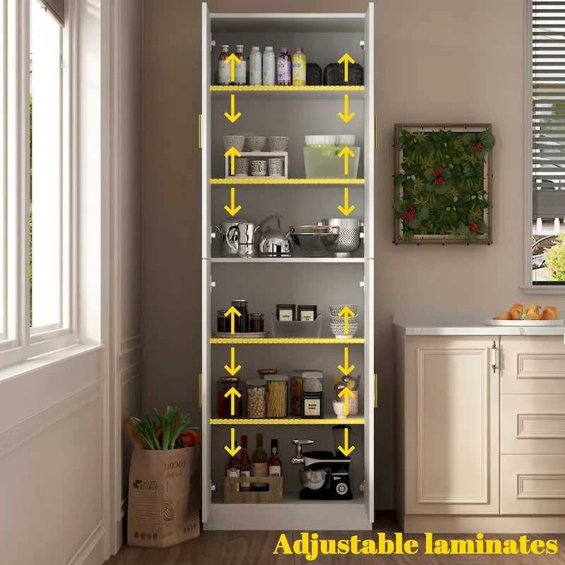 Grande armoire de rangement blanche à 4 portes avec étagères réglables
