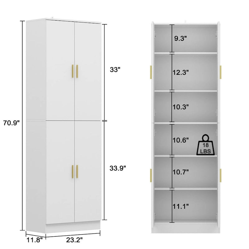 Grande armoire de rangement blanche à 4 portes avec étagères réglables