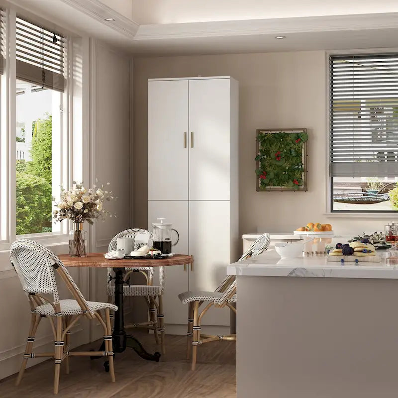 Grande armoire de rangement blanche à 4 portes avec étagères réglables