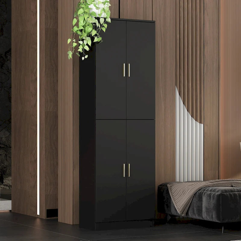 Grande armoire de rangement blanche à 4 portes avec étagères réglables