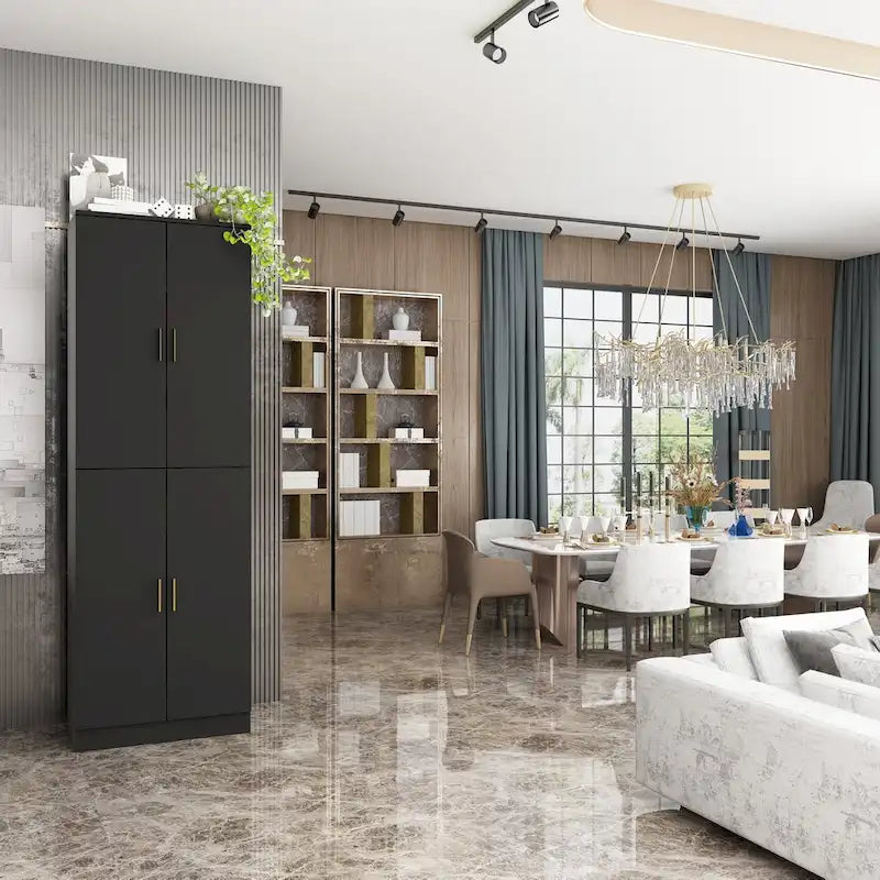 Grande armoire de rangement blanche à 4 portes avec étagères réglables