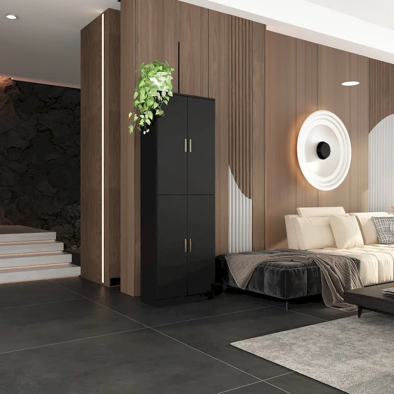 Grande armoire de rangement blanche à 4 portes avec étagères réglables