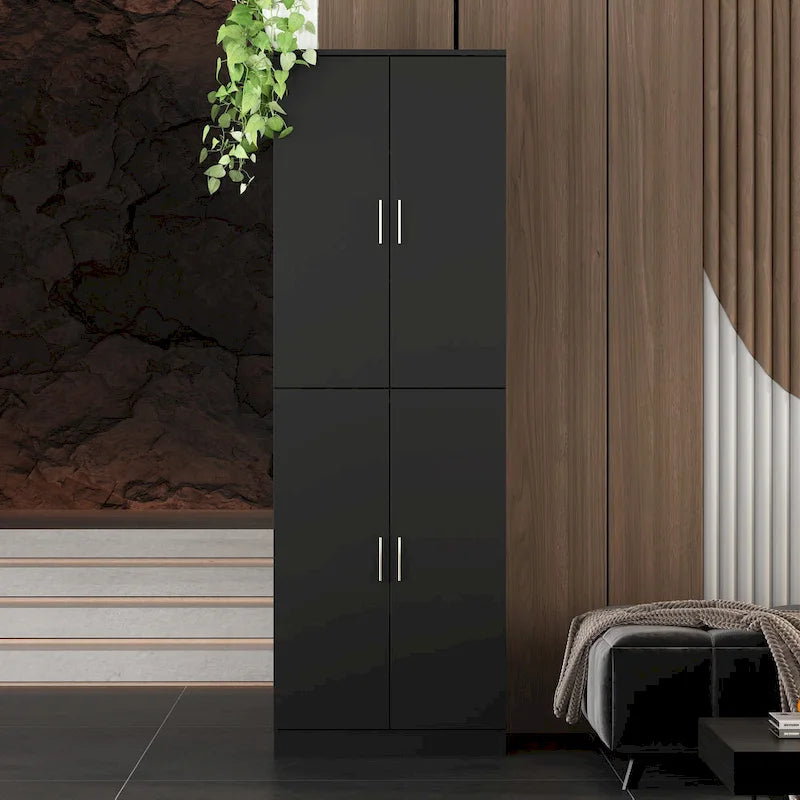 Grande armoire de rangement blanche à 4 portes avec étagères réglables