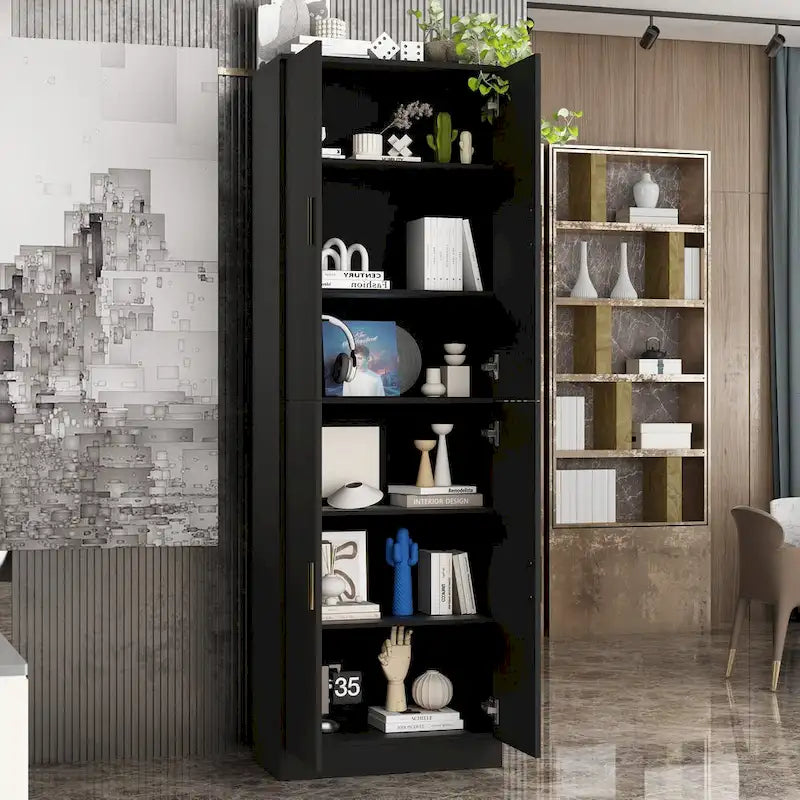Grande armoire de rangement blanche à 4 portes avec étagères réglables