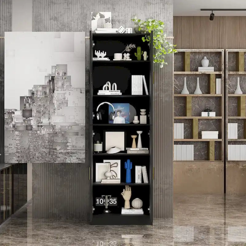 Grande armoire de rangement blanche à 4 portes avec étagères réglables