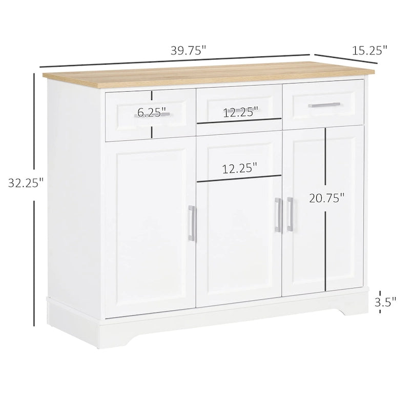 Buffet de cuisine blanc avec 3 tiroirs et étagère réglable