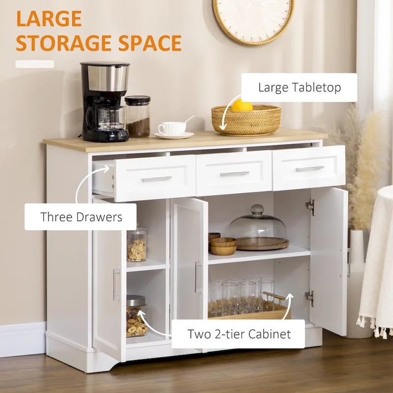 Buffet de cuisine blanc avec 3 tiroirs et étagère réglable